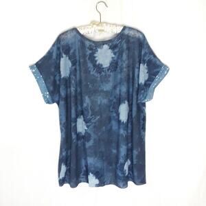 Blue Tye Dye Top Oversized Loose Comfy Loungewear Sequin Coastal Summer Festival